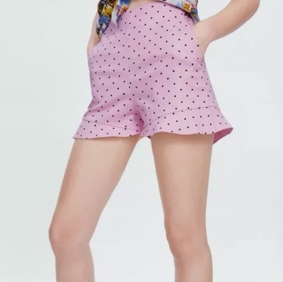 Zara pink polka dot high waist shorts stretch LG - Picture 8 of 10